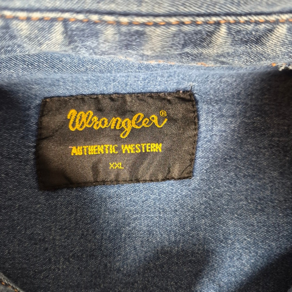 Wrangler Denim Button Down Shirt Mens XXL Blue Short Sleeve Authentic Western - Picture 3 of 10